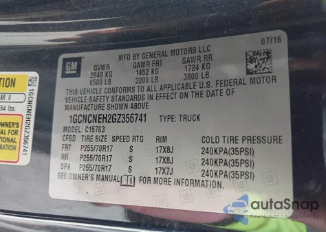 2016 Chevrolet Silverado 1500 Wt from USA, damaged, VIN 1GCNCNEH2GZ356741